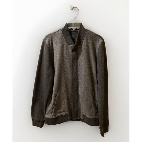 Ted Baker Gray Bomber Sweater Jacket Wool Blend Herringbone Zip Size 4 L NWOT‎ - Picture 1 of 11